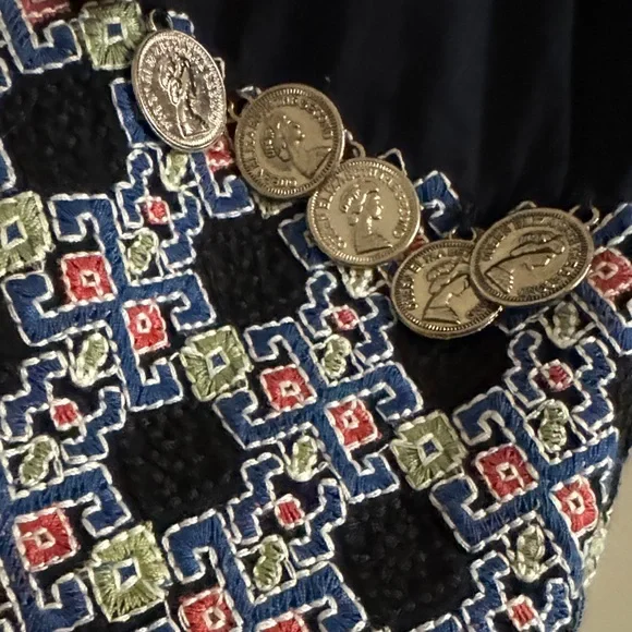 Zara Embroidered -Boho open jacket top with coin accents- Dark Navy Blue - Picture 12 of 16